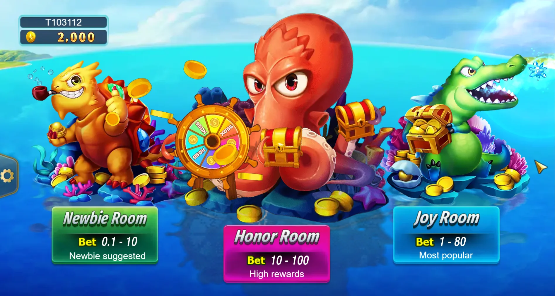 Original Mega Fishing में room selection screen