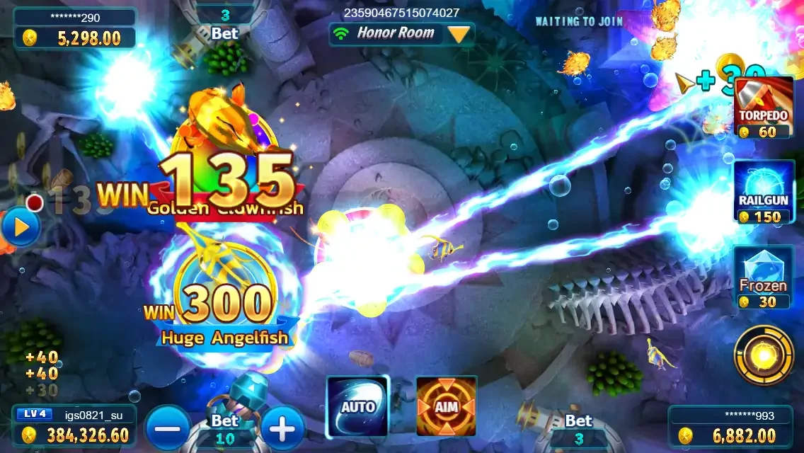 Original Mega Fishing में Railgun gameplay
